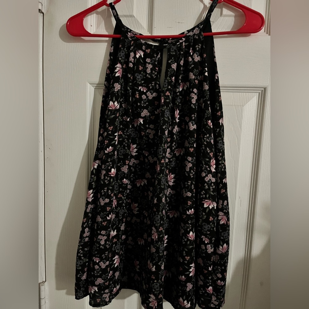 Black Embroidered Floral and Mesh Top
